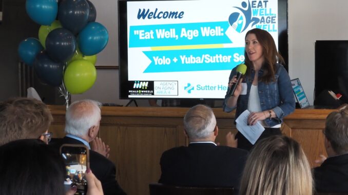 Sutter Health’s Senior Director of Community Health Kelly Brenk speaks about the “Eat Well, Age Well: Yolo + Yuba/Sutter Seniors” initiative, which has helped North State Meals on Wheels programs expand their capacity to serve seniors. Photo Courtesy of Sutter Health